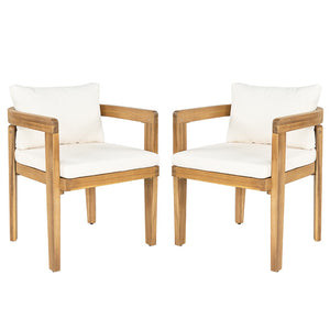 English Elm Patio Acacia Wood Armchair Set Cushioned Resort Style Outdoor Dining Seating Pair N772P378685T