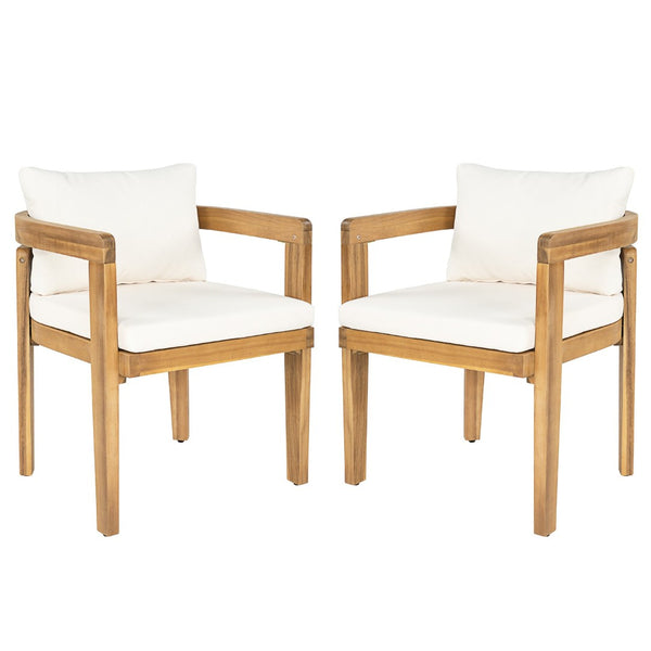 English Elm Patio Acacia Wood Armchair Set Cushioned Resort Style Outdoor Dining Seating Pair N772P378685T