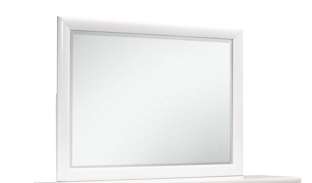 English Elm CIVIC White Mirror with Wood Trim – Transitional MDF & Glass Dresser Mirror, White Finish, Attaches B201P215847