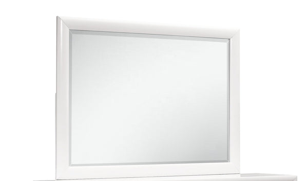 English Elm CIVIC White Mirror with Wood Trim – Transitional MDF & Glass Dresser Mirror, White Finish, Attaches B201P215847