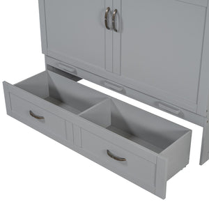 English Elm Full Size Murphy Wall Bed with Storage Drawer Usb Ports and Metal Handles for Small Spaces LP000669AAE