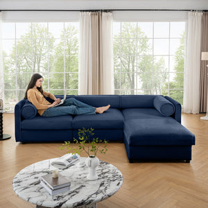 English Elm Elegant Blue Chenille Sectional Sofa With Hidden Storage, Ergonomic Support, And Modular Design W714S01050