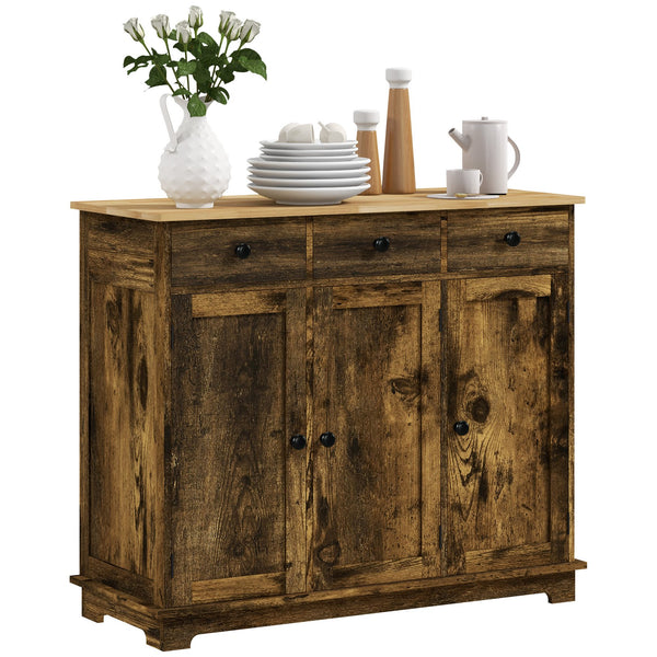 English Elm Homcom Rustic Brown Sideboard With Solid Wood Top, Ample Storage & Adjustable Shelves For Any Space W2225P229094