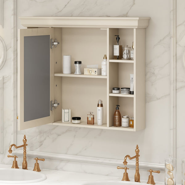 English Elm 35'' Blue Wall Mounted Medicine Cabinet with Mirror Door, MDF Storage, Adjustable Shelves & Towel Rod WF323692AAY