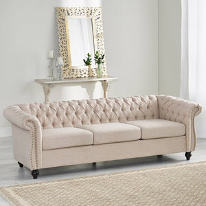 English Elm Sofa Chesterfield Three Seat Tufted Scrolled Arm Nailhead Living Room Formal Piece 68014.00FBGE