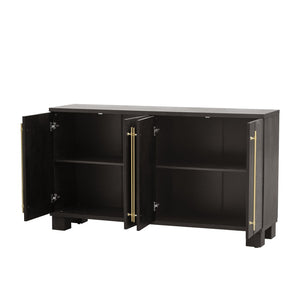 English Elm Trexm Ash Veneer Buffet with Gold Handles Matte Black Lacquer Dining Storage Taupe N715P232696N