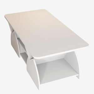 English Elm Engineered rounded corner rectangular coffee table with 6 cubbies, spacious tabletop, durable melamine finish White W2899P372759