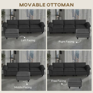 English Elm Luxury Corduroy Sectional Sofa with Reversible Ottoman Deep Seat Family Living Room Dark Gray T3971S00107