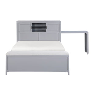 English Elm Gray Full Platform Bed with Bookcase Headboard Fold Out Desk Drawers and Footboard Bench Gray B011S02325