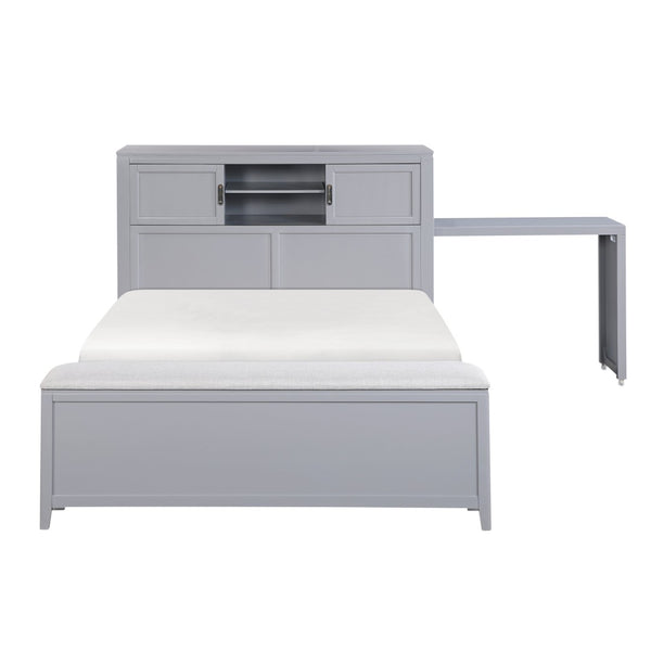 English Elm Gray Full Platform Bed with Bookcase Headboard Fold Out Desk Drawers and Footboard Bench Gray B011S02325
