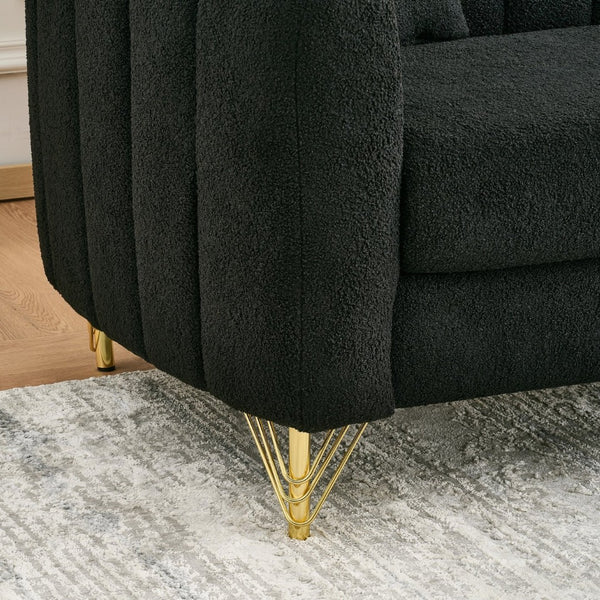 English Elm Oversized Chenille Sofa - Luxurious 3+2 Seater Couch With Gold Legs, Modern Tufted Design For Living Spaces W3373S00039-GIGA