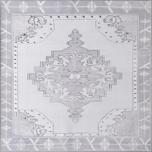 Unique Loom Timeless Thomas Machine Made Medallion Rug White Gray, Black/Ivory/Gray 7' 6" x 7' 7"