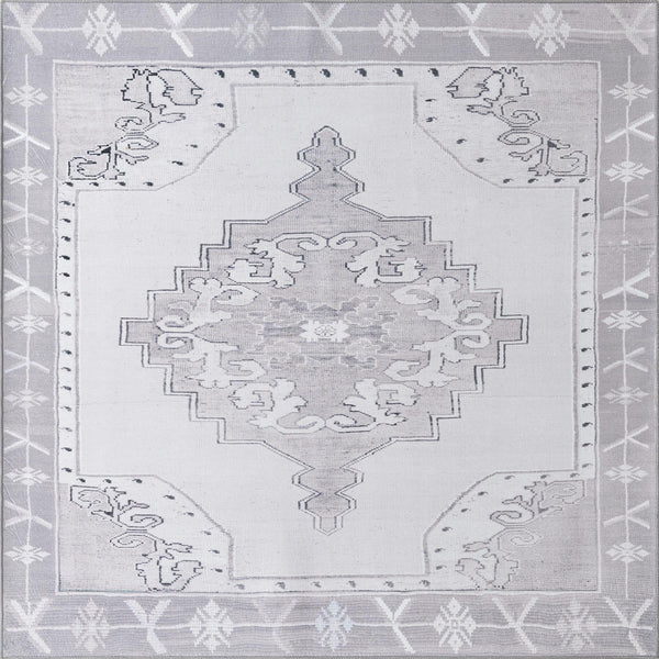 Unique Loom Timeless Thomas Machine Made Medallion Rug White Gray, Black/Ivory/Gray 7' 6" x 7' 7"