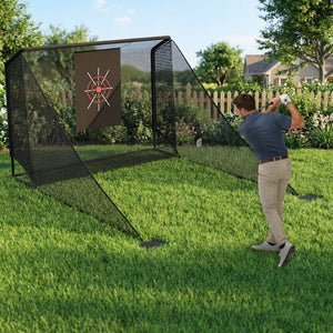 English Elm Golf Practice Net with Auto Ball Return Side Barriers Portable Backyard Hitting Enclosure W1422P416689