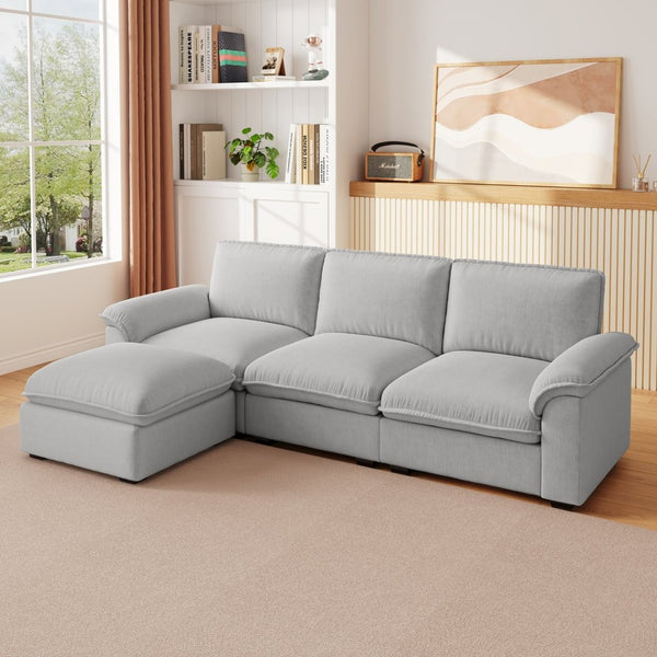 English Elm Cloud Sectional Sofa with Movable Chaise Soft Chenille Upholstery for Modern Living Rooms Gray W1359S00066