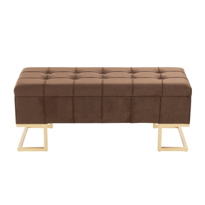 English Elm Storage Bench Button Tufted Velvet Seat Gold Steel Legs Glam Entryway Footboard B202P471511
