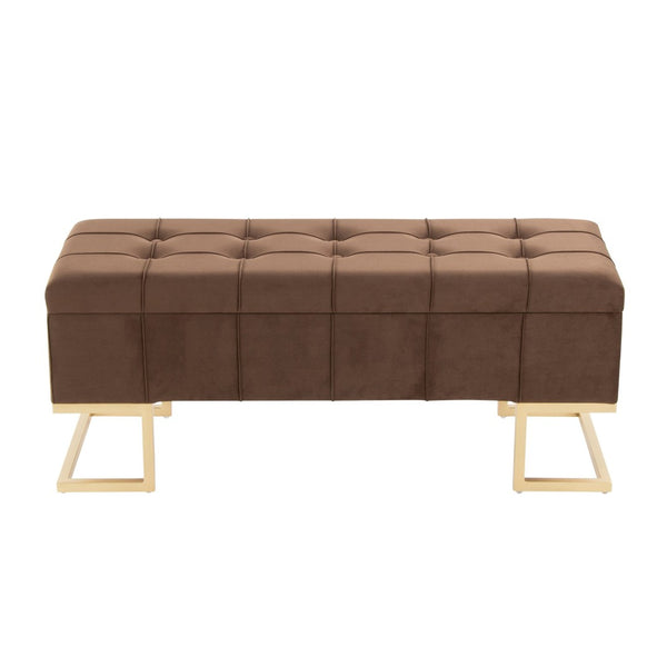 English Elm Storage Bench Button Tufted Velvet Seat Gold Steel Legs Glam Entryway Footboard B202P471511