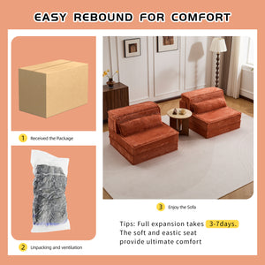 English Elm Compression Oversized Modular Sofa Bed - Versatile Floor Seating With Memory Foam & Pillows, Orange W3723S00046