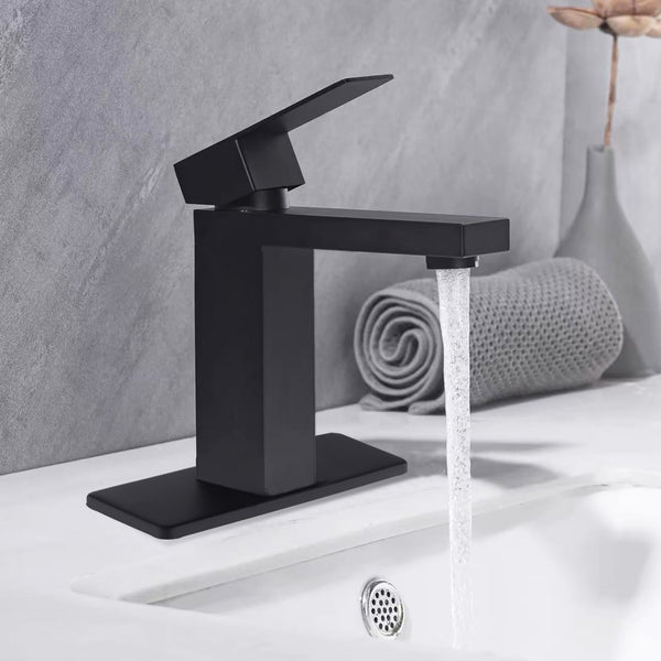 English Elm Single Handle Bathroom Faucet - Modern Matte Black Stainless Steel Lavatory Sink Fixture, Easy Install T3177P388143-GIGA