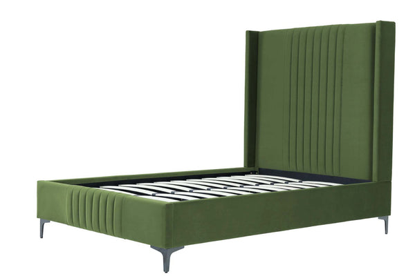 English Elm 48" Full Velvet Upholstered Bed Channel Tufted Headboard Mid-century Modern Bedroom Green B365S00157