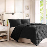 Madison Park Essentials Larkspur Casual 3M Scotchgard Diamond Quilting Reversible Down Alternative Comforter Set BASI10-0283 Black/Black