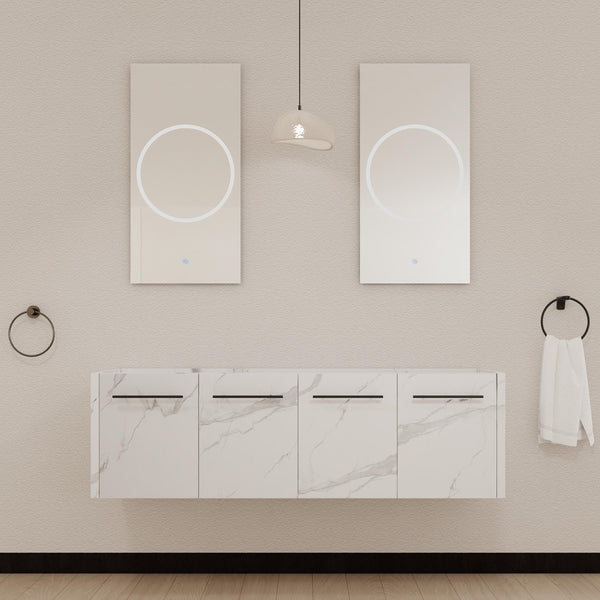 English Elm 60 Inch Wall-mounted Bathroom Vanity Cabinet with Soft-Close Doors, Eco Plywood, Scratch & Water-Resistant Finish White W999P208037