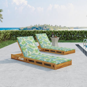 English Elm Christopher Knight Home® - Lounge Chaise Lounge Set - Acacia Wood With Water-Resistant Cushions, 4-Position Recline & Tropical Style N770P272405T_N770P253018L