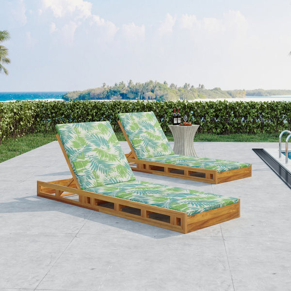 English Elm Christopher Knight Home® - Lounge Chaise Lounge Set - Acacia Wood With Water-Resistant Cushions, 4-Position Recline & Tropical Style N770P272405T_N770P253018L
