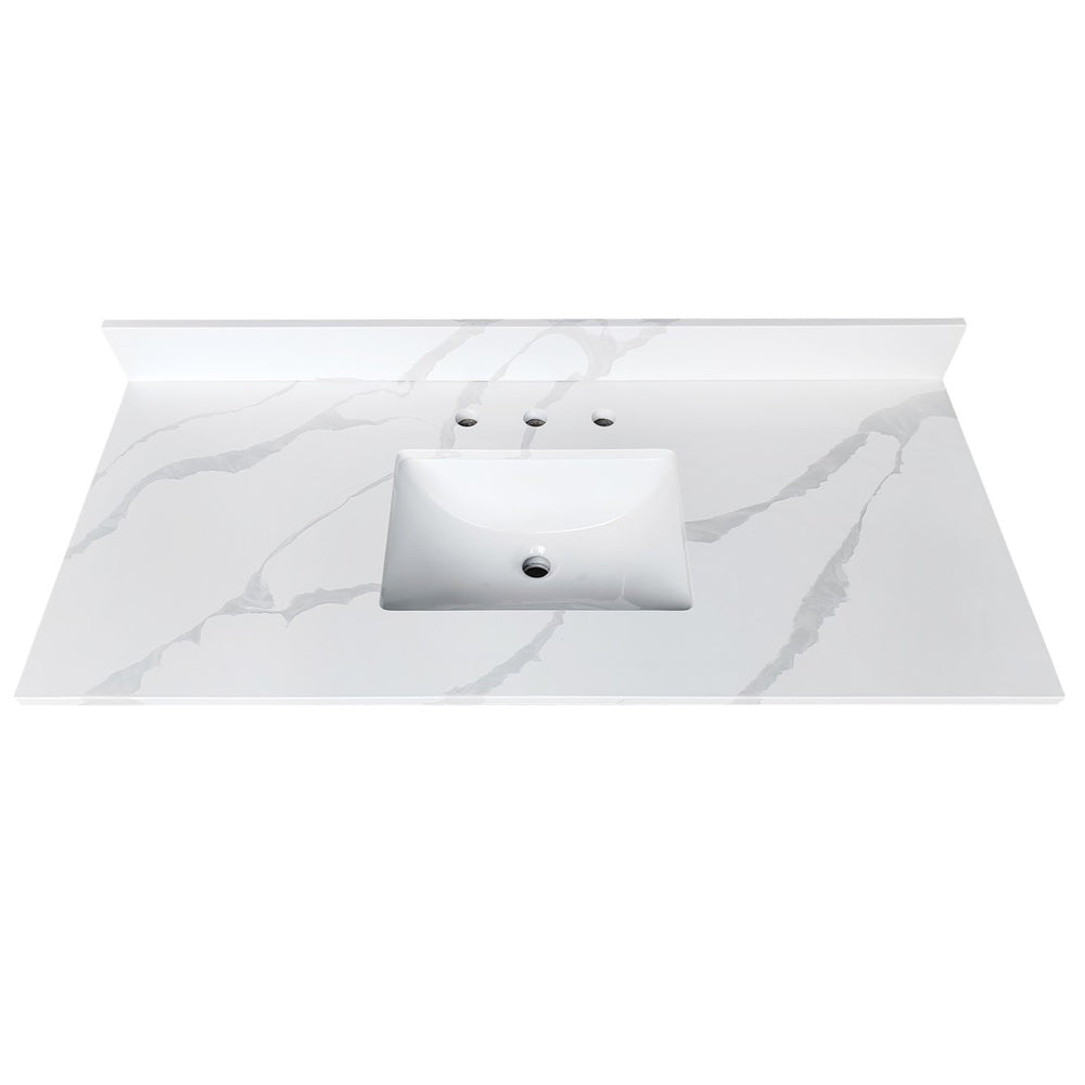English Elm 49-inch Carrara Quartz Vanity Top Undermount Sink Marble Look Backsplash Bathroom W2699P459409