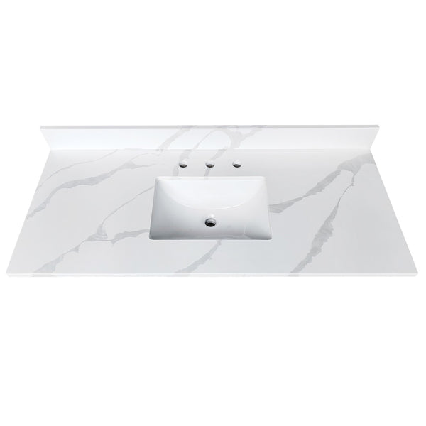 English Elm 49-inch Carrara Quartz Vanity Top Undermount Sink Marble Look Backsplash Bathroom W2699P459409
