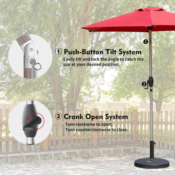 English Elm 7.5FT Patio Umbrella with Crank & Tilt, UV & Water-Resistant 180G Polyester Canopy, Vent Top Brick red W1859P195950