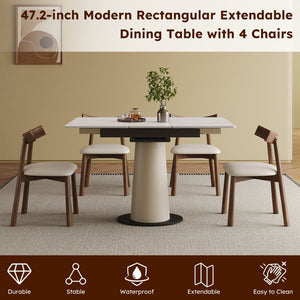 English Elm Retractable Rock Slab Dining Set with Leather Wrapped Base for Compact Apartments W2700S00103