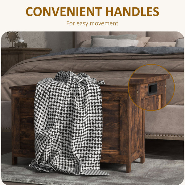 English Elm HOMCOM Rustic Brown Storage Chest Bench 29.9" with Safety Hinges, 264 lb Seat, Hidden 88 lb Bin W2225P173957