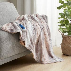 JLA Home Beautyrest - Oversized Plush Faux Fur Heated Throw with Secure Comfort, Low EMF, OEKO‑TEX, 3 Heat Levels, 5yr Warranty BR54-2863