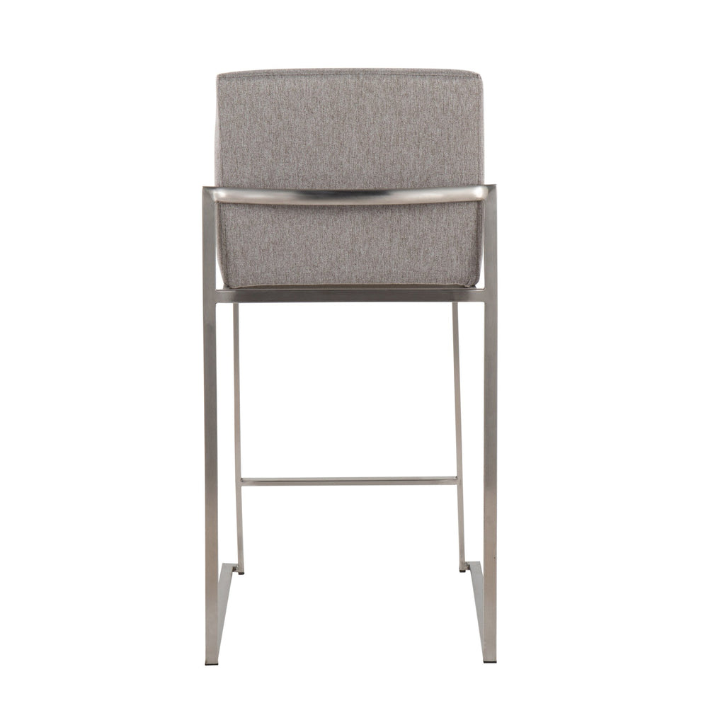 English Elm Fuji High Back Counter Stool Set Of 2 - Elegant Grey Fabric With Durable Stainless Steel Frame B202P221959