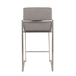 English Elm Fuji High Back Counter Stool Set Of 2 - Elegant Grey Fabric With Durable Stainless Steel Frame B202P221959