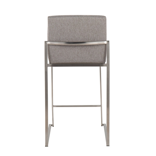 English Elm Fuji High Back Counter Stool Set Of 2 - Elegant Grey Fabric With Durable Stainless Steel Frame B202P221959