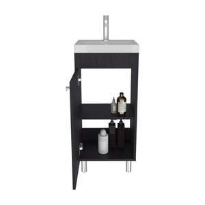 English Elm Rivera Freestanding Vanity 84cm in Kronos Black – Single Door, Open Shelf, Resin Sink Base Cabinet B070P337054