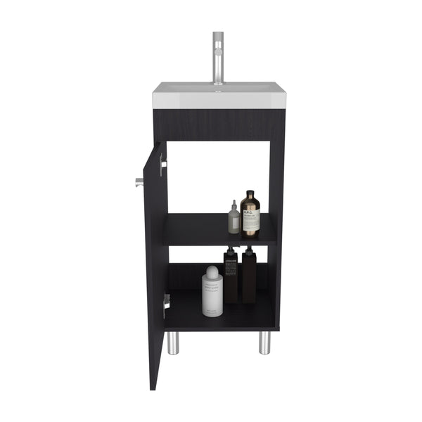 English Elm Rivera Freestanding Vanity 84cm in Kronos Black – Single Door, Open Shelf, Resin Sink Base Cabinet B070P337054