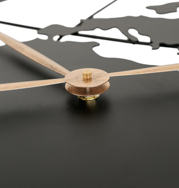 English Elm 36 Inch Large Black Metal Wall Clock – Modern World Map Design With Elegant Gold Pointers For Any Room W1445P249307