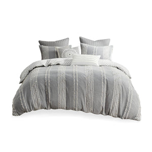 English Elm Full/Queen Kara Cotton Jacquard Duvet Cover Set – OEKO-TEX, button closure, ties, global striped & diamond design Gray 11.81 L x 9.84 W x 5.51 H B03596507