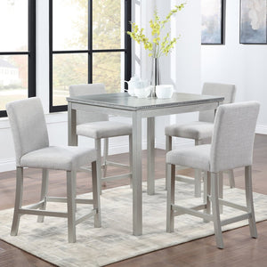 English Elm Wooden Counter Height Square Dining Table Glam Crystal Edge Detail Seats Four Silver Grey W1998128389