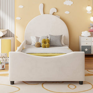 English Elm Twin Velvet Daybed with Sculptural Rabbit Ear Headboard for Kids or Guest Rooms Beige N737P380205A