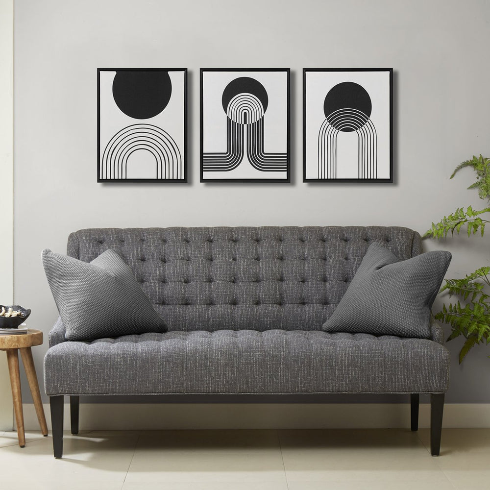 JLA Home Urban Habitat - 3-piece Framed Canvas Set – Modern Black & Taupe Geometric Triptych, Ready-to-Hang Art for Home Decor UH95C-0030