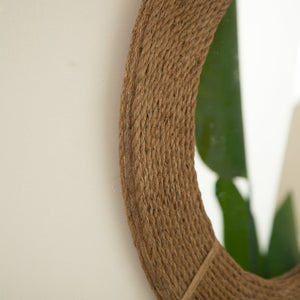 English Elm 24'' Breeza Mirror Hand‑Woven Hemp Frame Round Bamboo Wall Mirror Earth Yellow Rustic Chic Decor W2615P346490