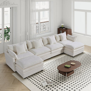 English Elm 142.52"Modern Chenille U-Shaped Sectional Sofa with Convertible Chaise, Solid Wood Frame, Plush Foam Seating and Ottomans for Spacious Living W1036S00058
