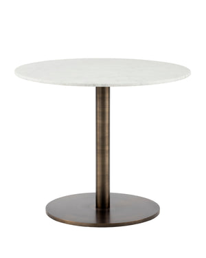 Sunpan Enco Bistro Table - Elegant Art Deco Design with Solid Carrara Marble Top and Antique Gold Base Round - 35W x 35D x 30H