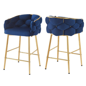 English Elm Christopher Knight Home® - 28'' Velvet Counter Stools Set of 2 with Gold Iron Frame, Plush Back & Footrest for Kitchen Dark Blue N780P199861B