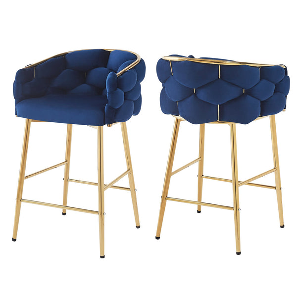 English Elm Christopher Knight Home® - 28'' Velvet Counter Stools Set of 2 with Gold Iron Frame, Plush Back & Footrest for Kitchen Dark Blue N780P199861B