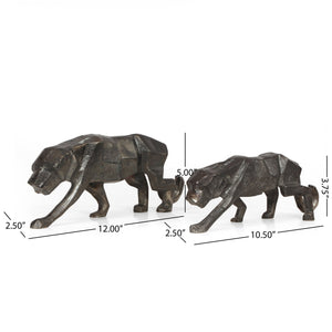 English Elm Christopher Knight Home® - Leopard Handcrafted Aluminum Figurine Set of 2 — Black Charcoal Crouching Design, Geometric Sleek Decor 71647.00